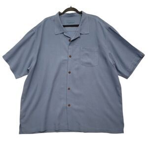 Tommy Bahama Shirt Mens 3XL Solid Blue 100% Silk Button Up Original Fit